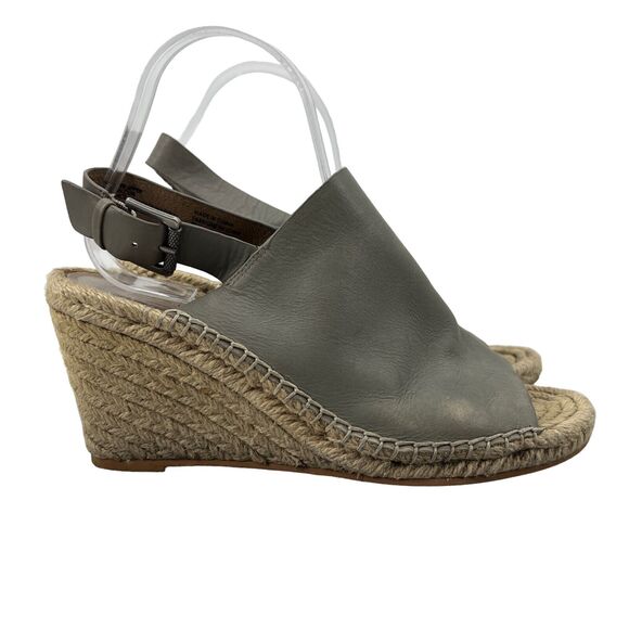 Caslon Espadrille Wedge Sandals Womens 8.5 Gray Leather Heels Slingback Open Toe - Picture 1 of 12
